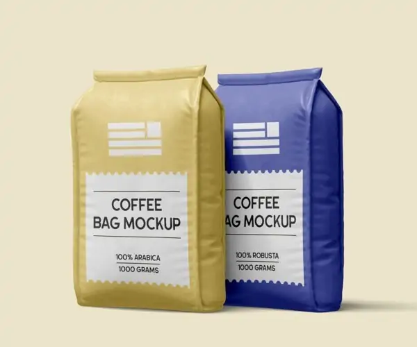 Free Two Foil Coffee Bag Mockup (PSD)