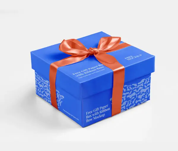 Free Gift Paper Box with Ribbon Bow Mockup - PSD