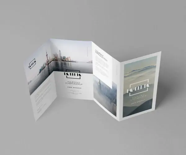 Free Photo-realistic 4 Fold Brochure Mockup (PSD)