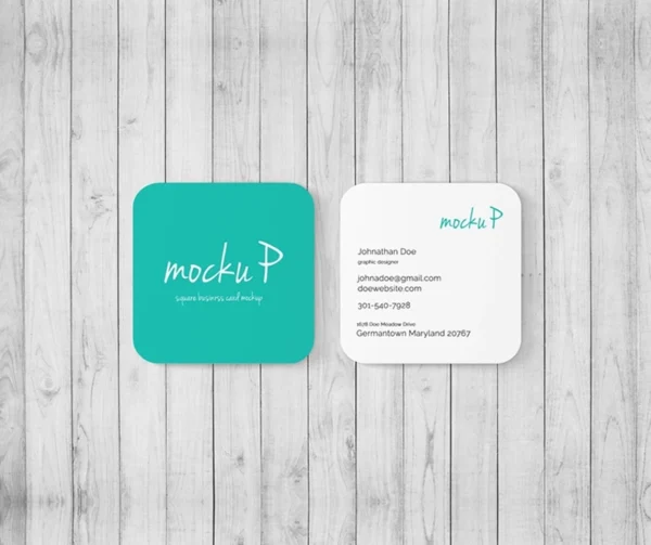 Free Square Rounded Corner Business Card Mockup (PSD)