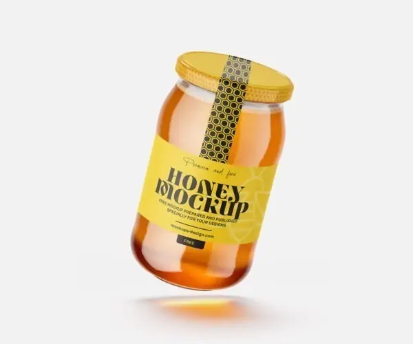 Free Large Honey Glass Jar Mockup (PSD)