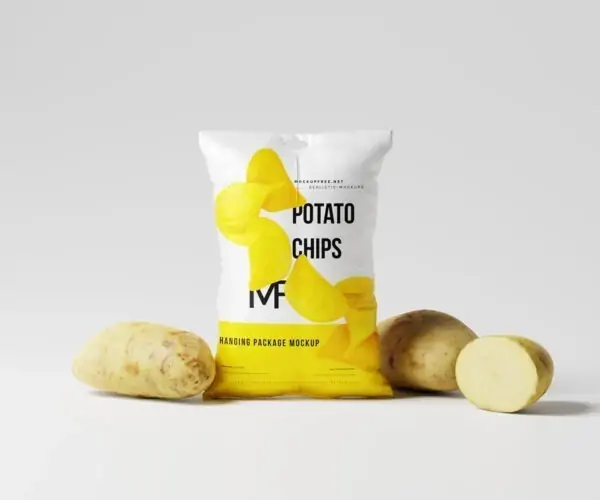 Free Potato Chips Bag with Potatoes Mockup (PSD)