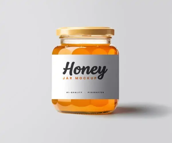 Free Honey Glass Jar Mockup (PSD)