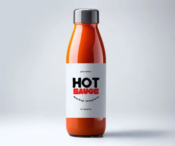 Free Sauce Glass Bottle Mockup (PSD)