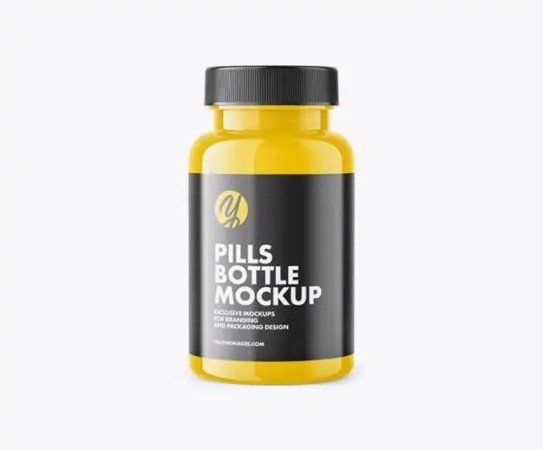 Free Glossy Plastic Pills Bottle Front Mockup (PSD)