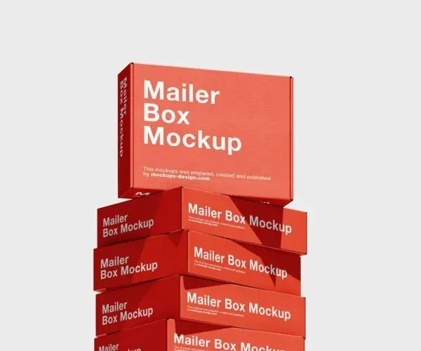 Free Stack of Red Cardboard Boxes Mockup (PSD)