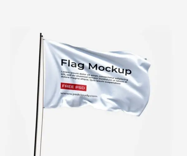 Free White Flag with Steel Rod Mockup (PSD)