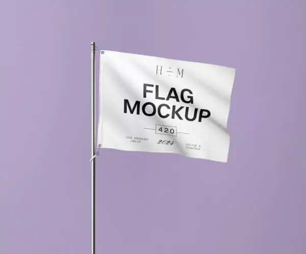 Free Horizontal Flag on Steel Pole Mockup (PSD)