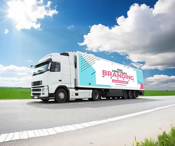 Free Lorry Truck Advertising Mockup (PSD)