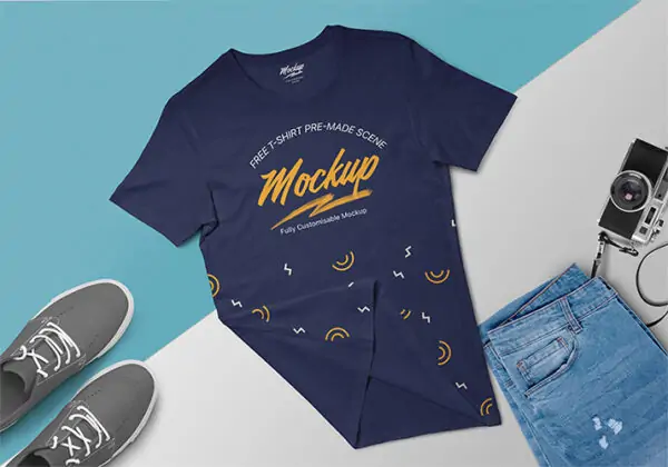 Free Round Neck T-Shirt Mockup Scene (PSD)