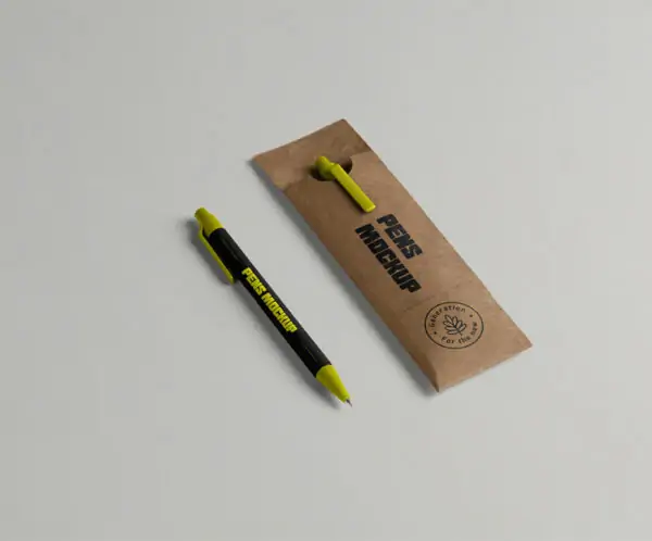 Free Two Pens with Case Stationery Mockup (PSD)