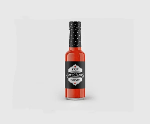 Free Red Hot Sauce Glass Bottle Mockup (PSD)