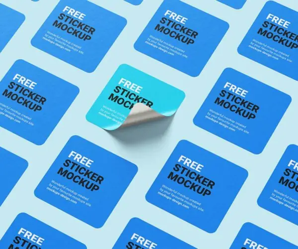 Free Square Sticker Branding Mockup (PSD)