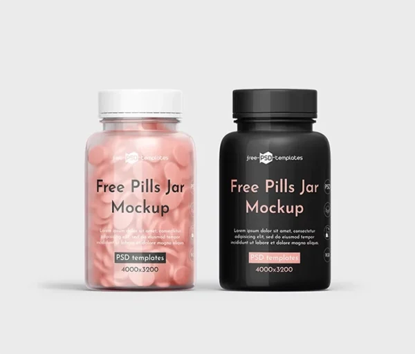 Free Pills Plastic Jar Mockup (PSD)