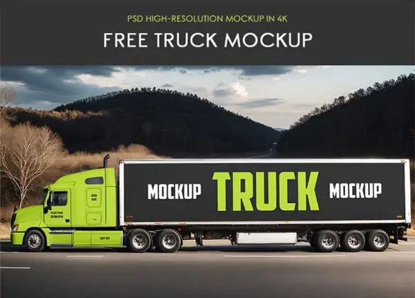 Free Truck Side View Mockup (PSD)