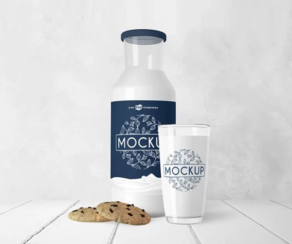 Free Glass Milk Bottle Mockup (PSD)